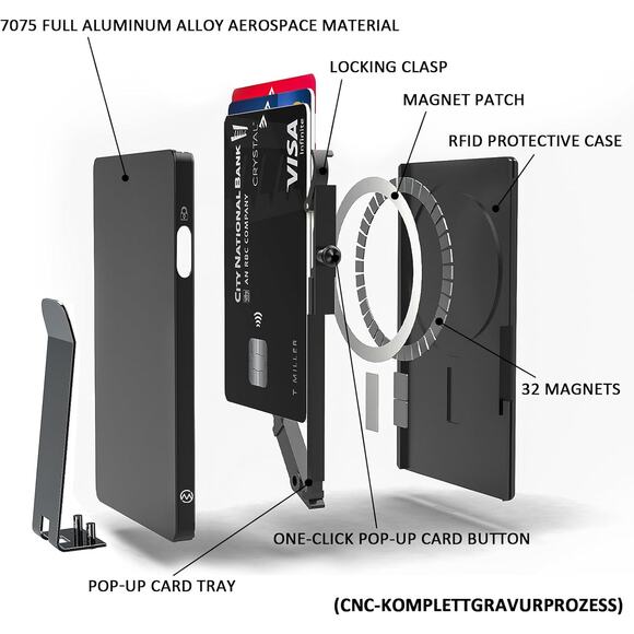 Slim RFID Aluminum Wallet – Minimalist Metal Card Holder with Money Clip - Picture 3 of 6